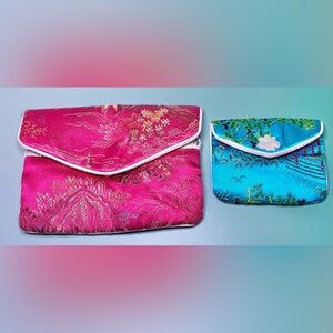SHASHI! Set of 2 Silk Brocade Embroidered Clutch Pouch Asian‎ Bags Pink & Blue